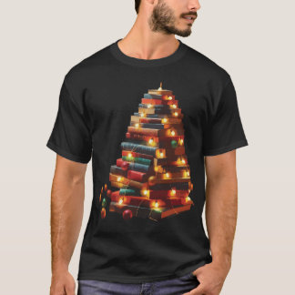 Festive Book Christmas Tree with String Lights T Shirt