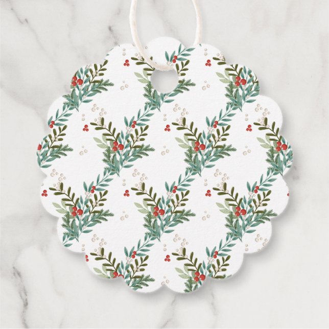 Festive Botanical Blommigt jul Classic White Gåvor Etiketter (Baksida)