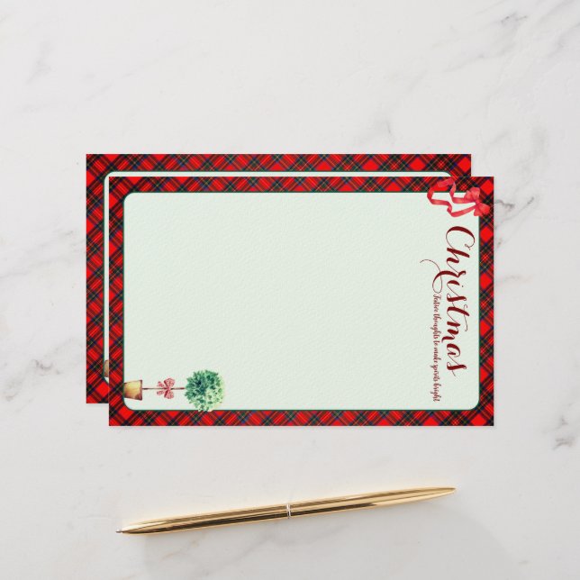Festive Botanical Rustic Christmas Red Green Plaid Brevpapper (Fram/Back In Situ)