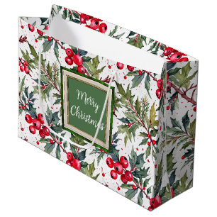 Festive Boughof Holly Botanical Medium Gift Bag