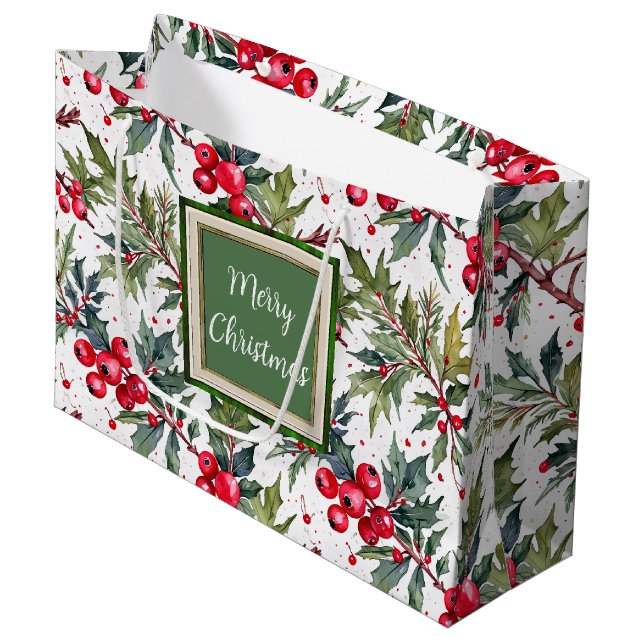 Festive Boughof Holly Botanical Medium Gift Bag (Framsidan Vinklad)