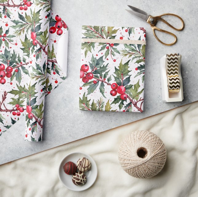 Festive Boughs of Holly Botanical Presentpapper (Hantverk)