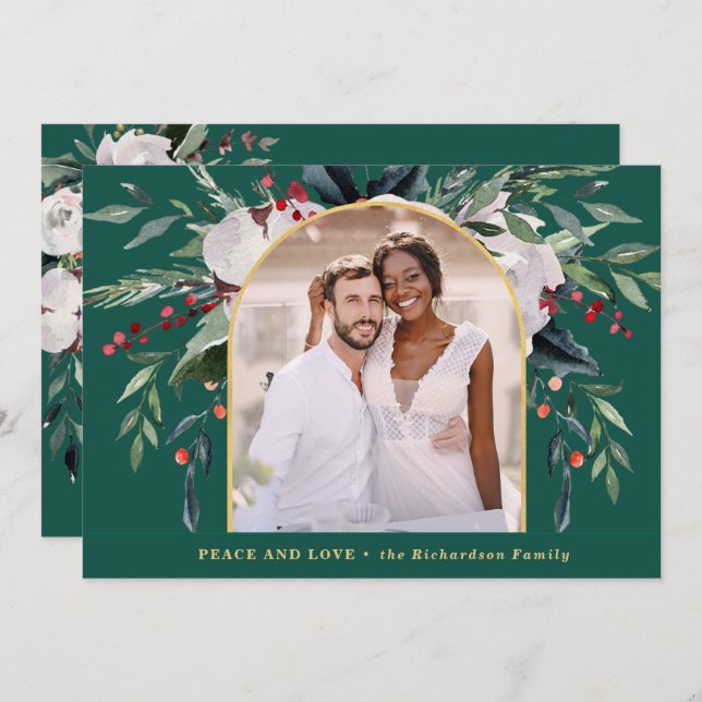 Festive Bounty | Greenery and Berries One Photo Julkort (Fram/baksida)