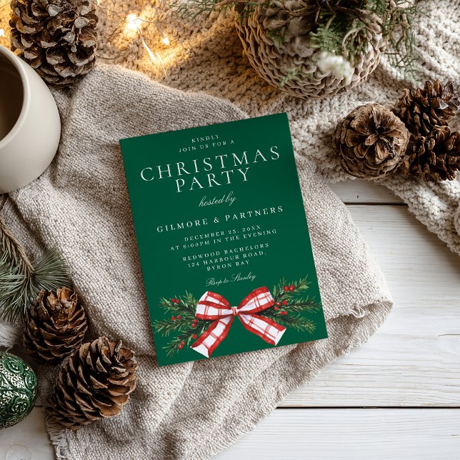 Festive Bow Grönt Corporate jul Party Inbjudningar (Skapare uppladdad)