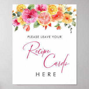 Festive Bright Flowers Citrus Möhippa Recept Card Poster