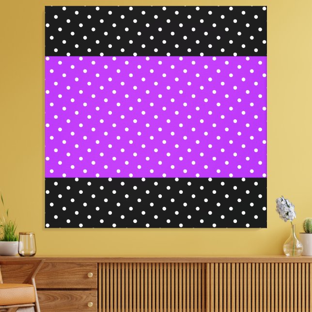 Festive Bright Lila Black Rand över punkter Canvastryck (Insitu (Vardagsrum))