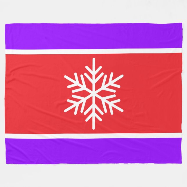 Festive Bright Lila Red White Rand Snowflake Fleecefilt (Framsidan (Horisontell))