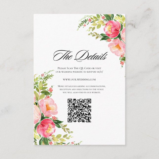 Festive Bright Pink Orange Flowers Wedding Tilläggskort (Framsida)