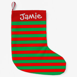 Festive Bright Red and Grönt Rand Liten Julstrumpa