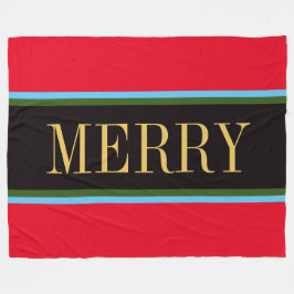 Festive Bright Red Black Grönt Blue MERRY Rand Fleecefilt