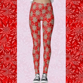 Festive Bright Red Stars Lycklig Helgdag Leggings