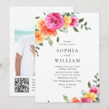 Festive Bright Rosa Orange Flowers Bröllop QR-kod