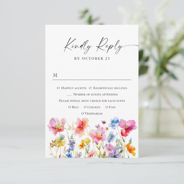 Festive Bright Watercolor Flowers Bröllop OSA Kort (Stående Fram)