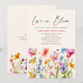 Festive Bright Watercolor Flowers Möhippa Inbjudningar