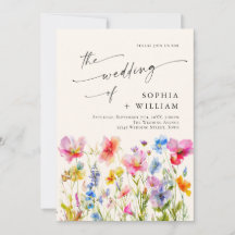 Festive Bright Watercolor Vild Flowers Bröllop