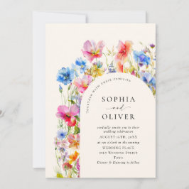 Festive Bright Watercolor Vild Flowers Bröllop Inbjudningar