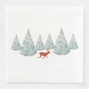 Festive Brown Hjort under Snowy Spruce Träd Pappersservett
