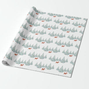 Festive Brown Hjort under Snowy Spruce Träd White Presentpapper
