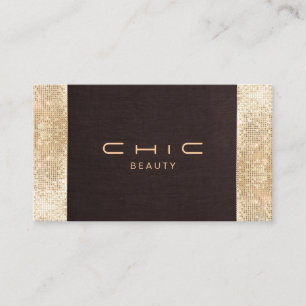 Festive Brown Linen FAUX Guld Sequin Beauty Visitkort