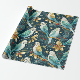 Festive Budgie Christmas Gift Wrapping Paper Presentpapper
