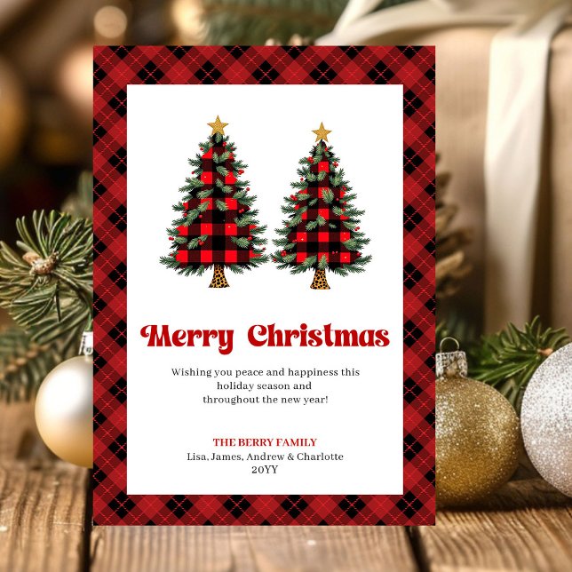 Festive Buffalo Plaid Christmas Tree Greeting Julkort (Festive Buffalo Plaid Christmas Tree Greeting)