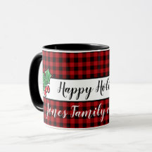 Festive buffalo plaid mugg, anpassade