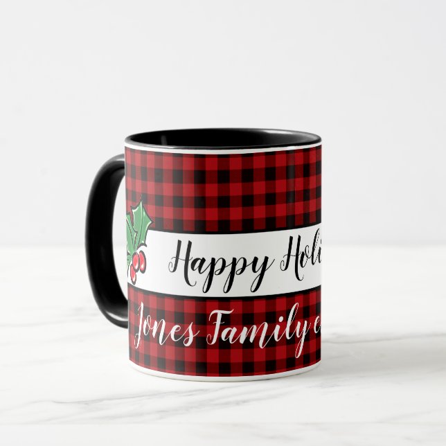 Festive buffalo plaid mugg, anpassade mugg (Framsida vänster)
