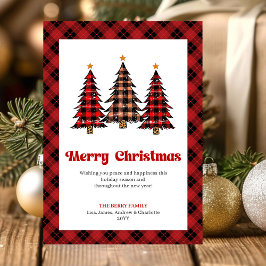 Festive Buffalo Plaid Trees Holiday Greeting Card Julkort