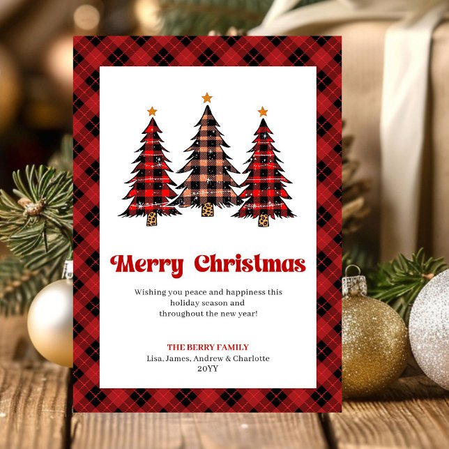 Festive Buffalo Plaid Trees Holiday Greeting Card Julkort (Festive Buffalo Plaid Trees Holiday Greeting Card)