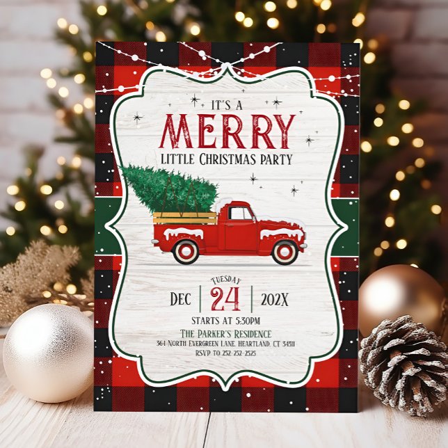 Festive Buffalo Play-julfestinbjudan Inbjudningar (Buffalo Plaid Merry Christmas Party invitation)