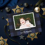 Festive Buffalo Play Navy Hanukah Helgdag Photo Julkort<br><div class="desc">Festive buffalo check mönster with editable färg; Photo(s) courty of Leeds Bröllop Photographer,  John Hope. Besök honom på http://www.johnhopephotography.com</div>
