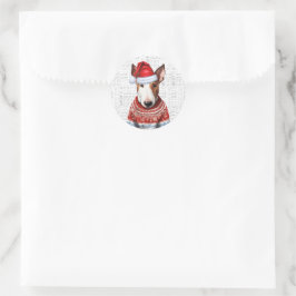 Festive Bull Terrier Hund Woof Ord Art jul Runt Klistermärke