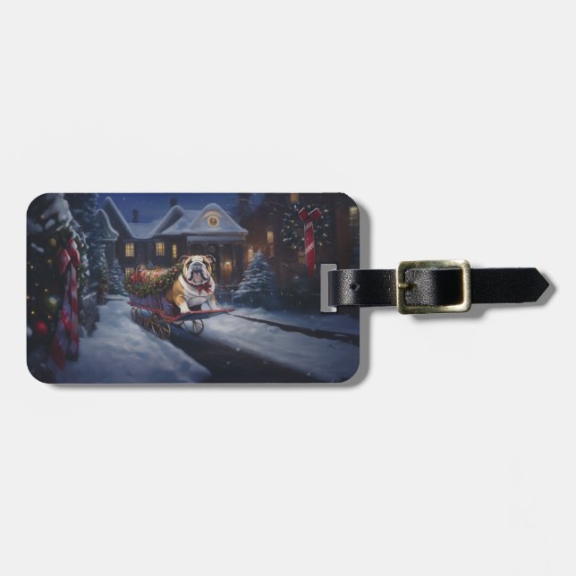 Festive Bulldog i Winter Wonderland - Jul Bagagebricka (Horisontell Framsida)