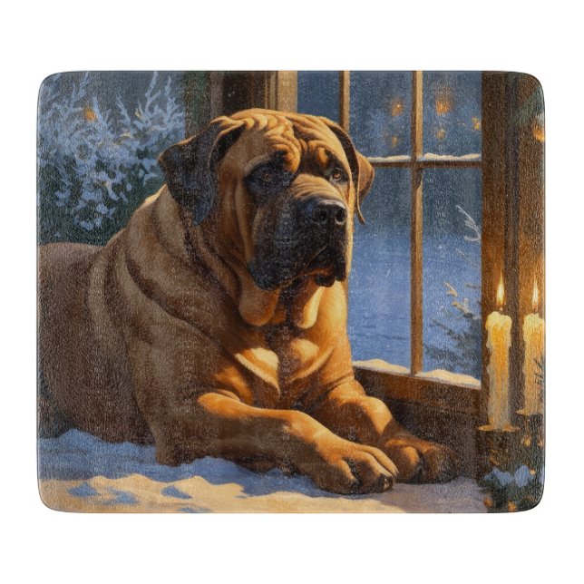 Festive Bullmastiff med Jul Ljus Helgdag (Framsidan)