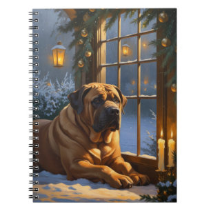 Festive Bullmastiff med Jul Ljus Helgdag Anteckningsbok