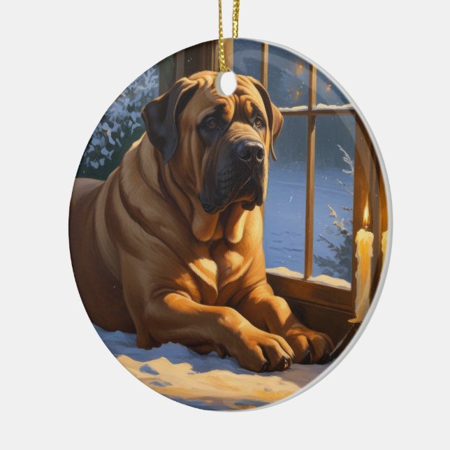 Festive Bullmastiff med Jul Ljus Helgdag Julgransprydnad Keramik (Vänster)