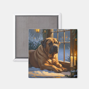 Festive Bullmastiff med Jul Ljus Helgdag Magnet