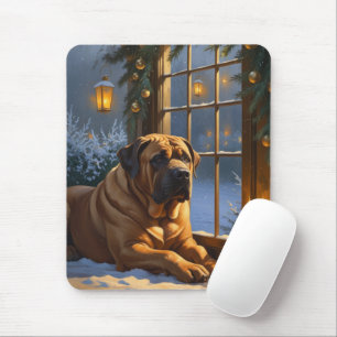 Festive Bullmastiff med Jul Ljus Helgdag Musmatta