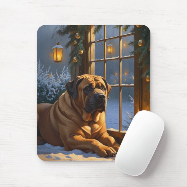 Festive Bullmastiff med Jul Ljus Helgdag Musmatta (Med mus)