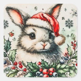 Festive Bunny Fyrkantigt Klistermärke