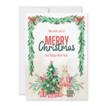 Festive Bunny och Julgran Greeting Card