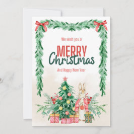 Festive Bunny och Julgran Greeting Card Julkort