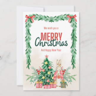 Festive Bunny och Julgran Greeting Card Julkort