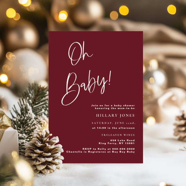Festive Burgundy Red Baby Shower-inbjudan Inbjudningar (Skapare uppladdad)