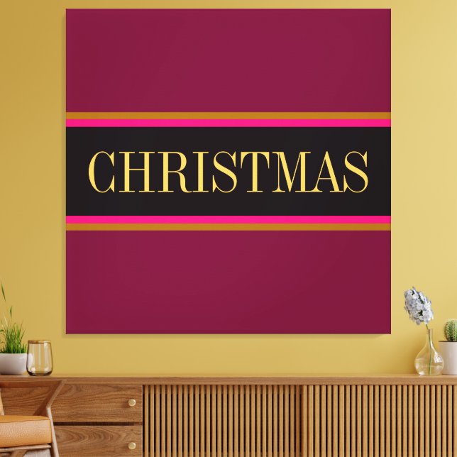 Festive Burgundy Red Black CHRISTMAS Rand Text Canvastryck (Insitu (Vardagsrum))