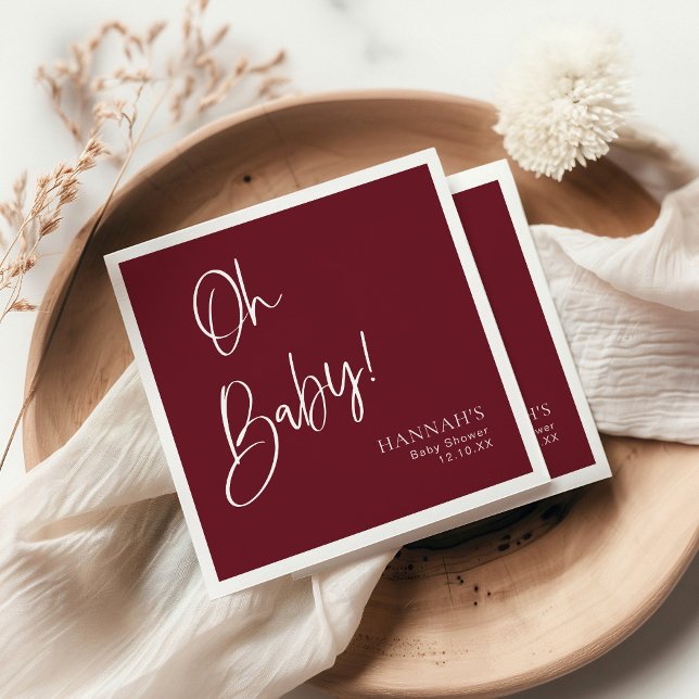 Festive Burgundy Red Oh Baby Baby Shower Pappersservett (Skapare uppladdad)
