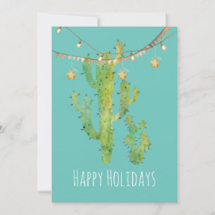 Festive Cactus Watercolor Helgdag Card Julkort