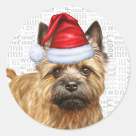 Festive Cairn Terrier Hund Woof Ord Art jul Runt Klistermärke
