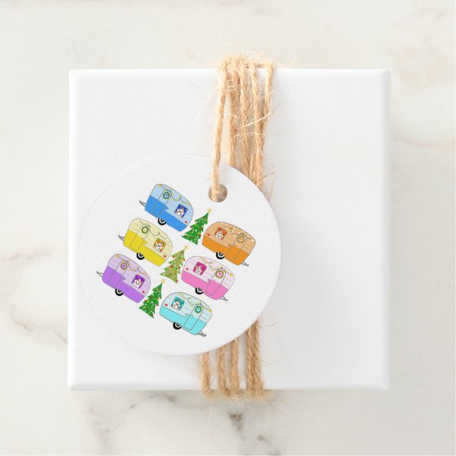 Festive Camper Trailers Retro RV s julklapp Gåvor Etiketter (På plats)