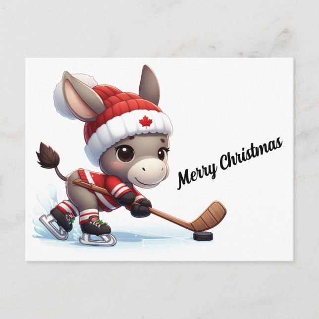 Festive Canada jul Hockey Donkey Vykort (Framsida)